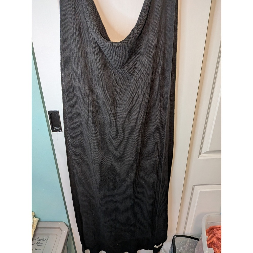 Tentree Black 100% Organic Cotton Ribbed Oversized Knit Scarf Wrap Cork Logo